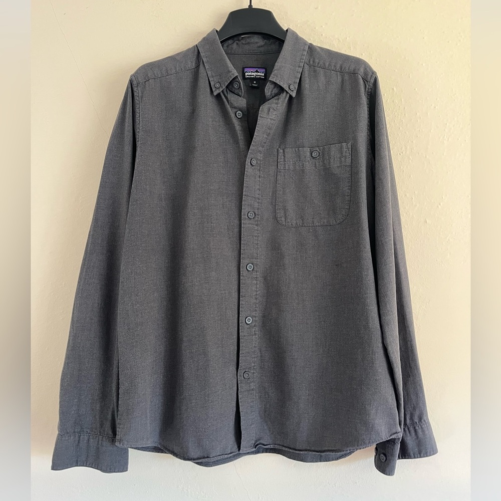 Men’s Patagonia Long Sleeved Vjosa River Gray Pima Cotton Shirt - Medium